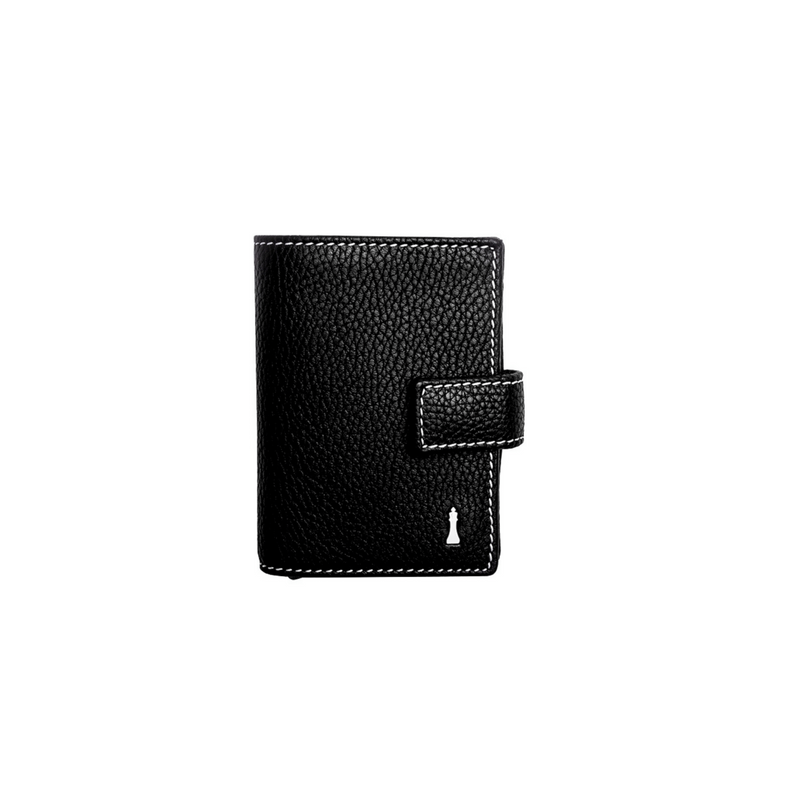 Black Smart Wallet with Strap - White Interior